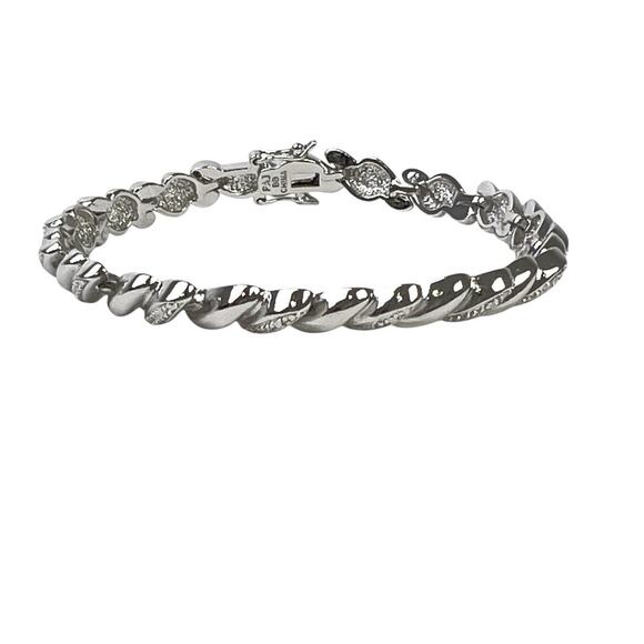 Silver Tone Bracelet PAJ BB China Textured Metal Shiny Smooth Links 8 Inch - Picture 3 of 12